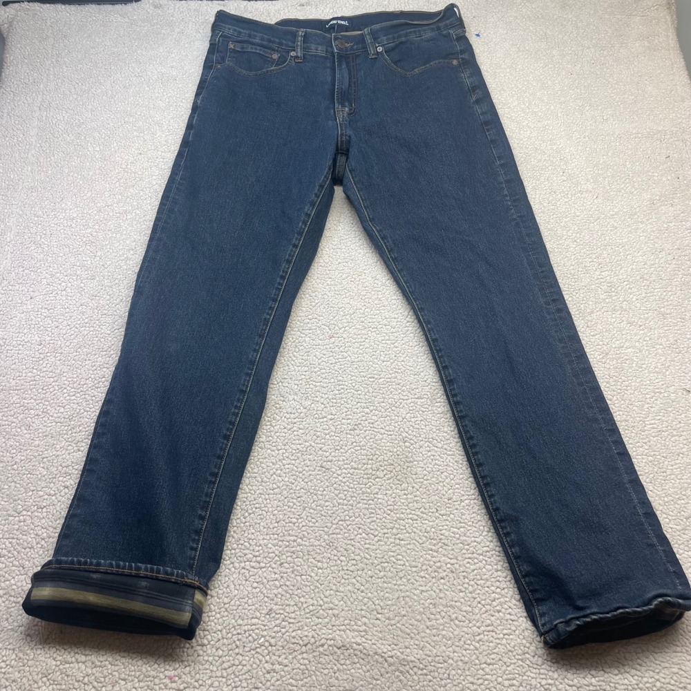 Lands' End Jeans Mens 34x32 Blue Flannel Lined Traditional Fit Straight Stretch